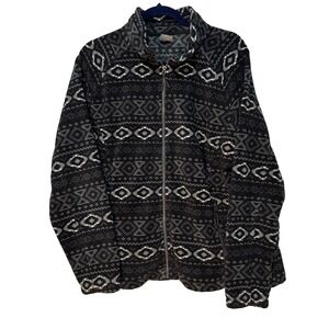 Mens Black Grey Southwestern‎ Geometric Full Zip Fleece Jacket Mock Neck XL